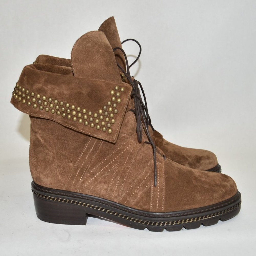 $600 STUART WEITZMAN Yadastud embellished suede ankle bootie MOTO BIKER 6 (K7)